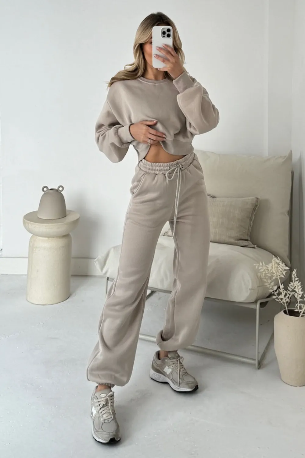Ashley beige cropped sweater and jogger loungewear