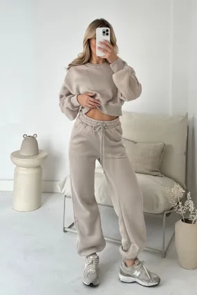 Ashley beige cropped sweater and jogger loungewear