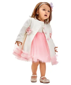 Baby Girl's Knit Tutu Tulle Midi Dress & Coat Set - Ivory -Pink
