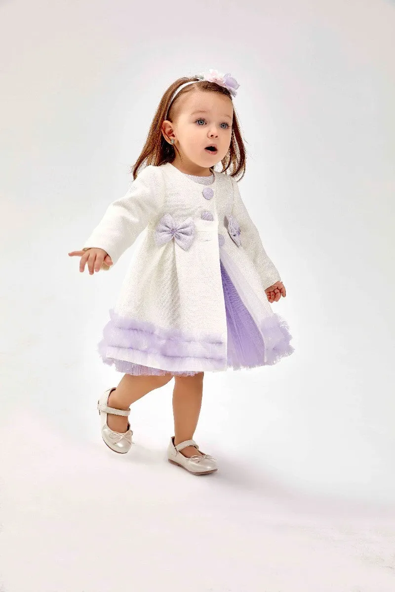 Baby Girl's Knit Tutu Tulle Midi Dress & Coat Set - Ivory - Purple
