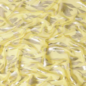 Cheese yellow Premium pure silk chiffon with gold metallic lurex in Leaf design-D11360