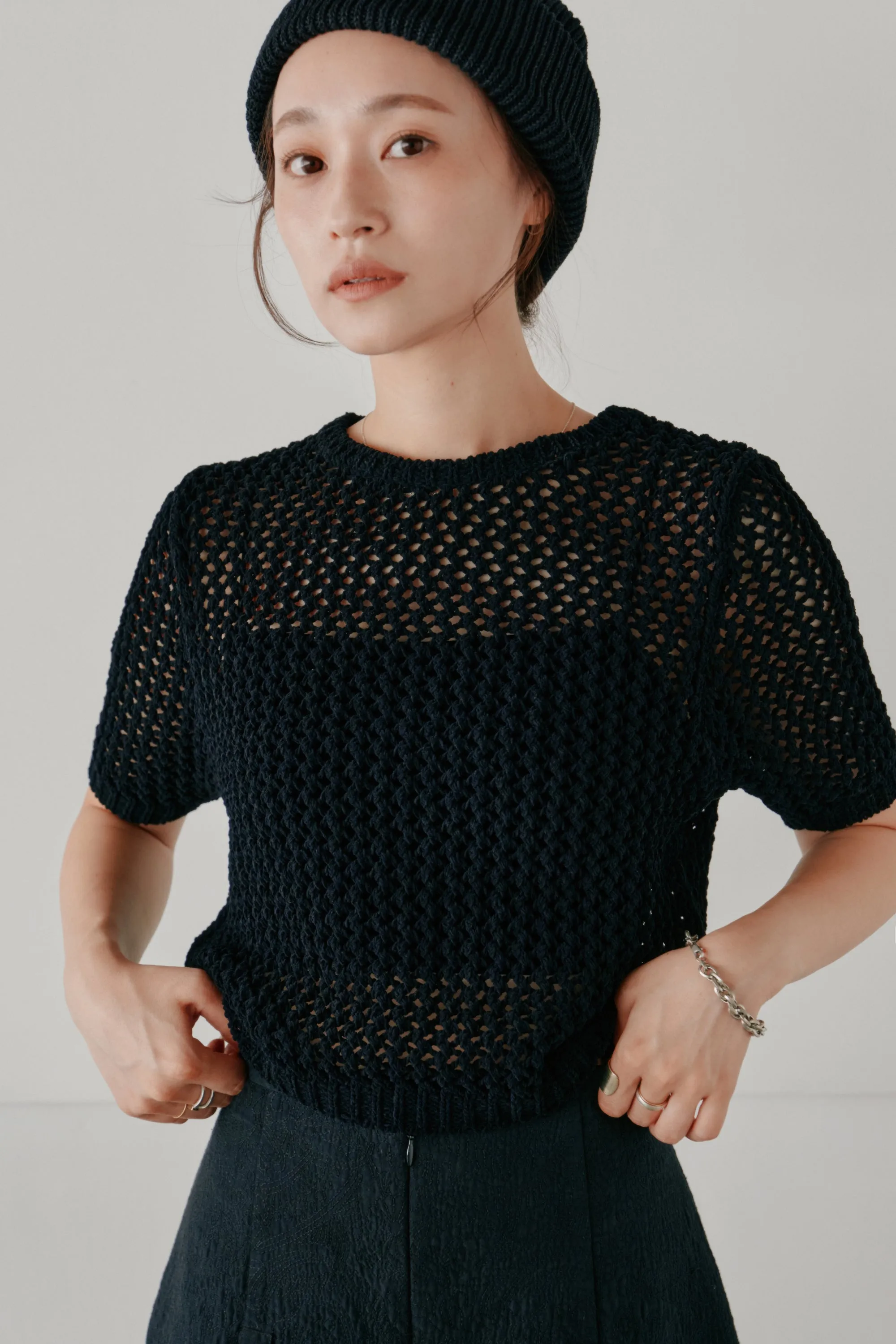 cropped net knit