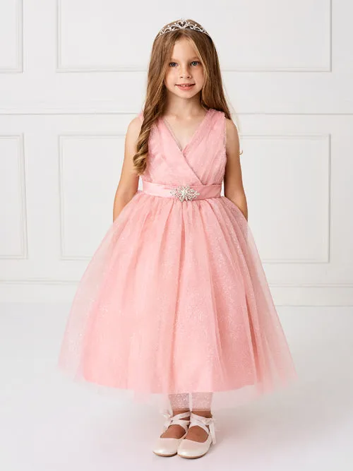 Girl Dress with Glitter V-Neck Tulle Dress by TIPTOP KIDS - AS5698