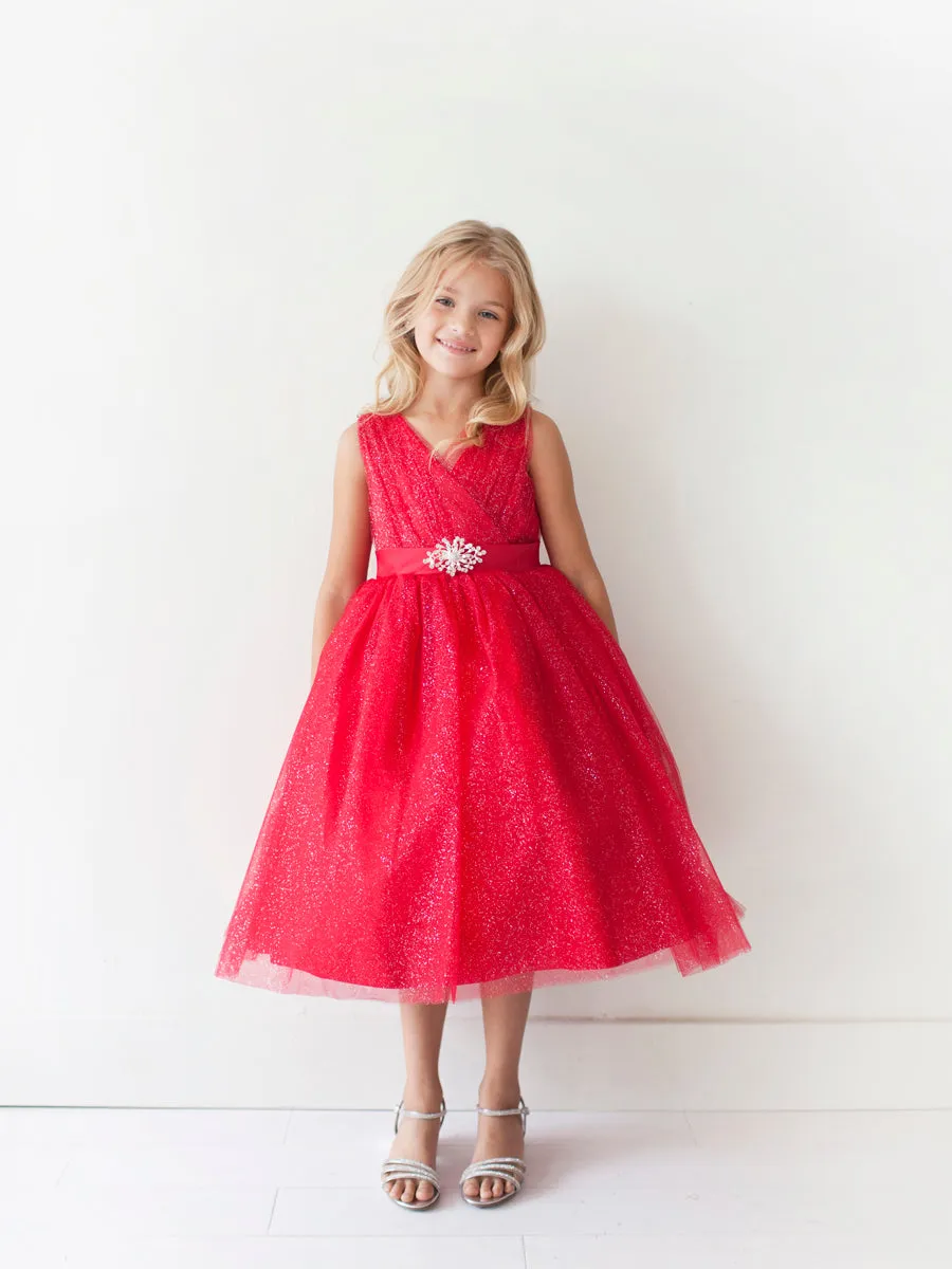 Girl Dress with Glitter V-Neck Tulle Dress by TIPTOP KIDS - AS5698