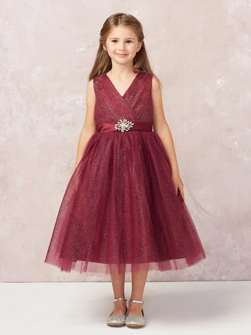 Girl Dress with Glitter V-Neck Tulle Dress by TIPTOP KIDS - AS5698
