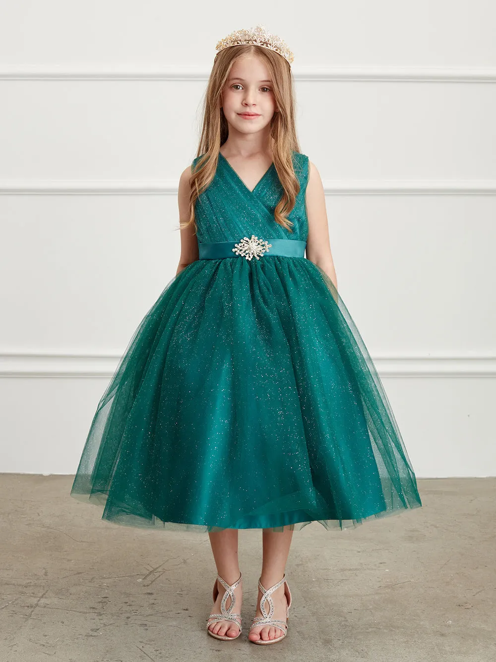 Girl Dress with Glitter V-Neck Tulle Dress by TIPTOP KIDS - AS5698