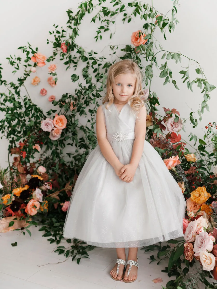 Girl Dress with Glitter V-Neck Tulle Dress by TIPTOP KIDS - AS5698