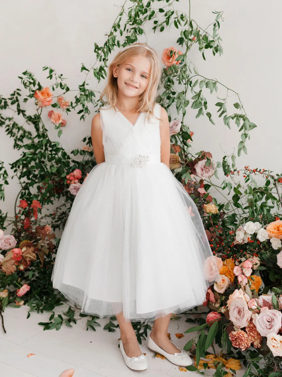 Girl Dress with Glitter V-Neck Tulle Dress by TIPTOP KIDS - AS5698