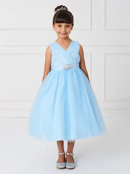 Girl Dress with Glitter V-Neck Tulle Dress by TIPTOP KIDS - AS5698