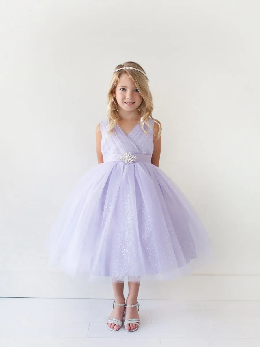 Girl Dress with Glitter V-Neck Tulle Dress by TIPTOP KIDS - AS5698