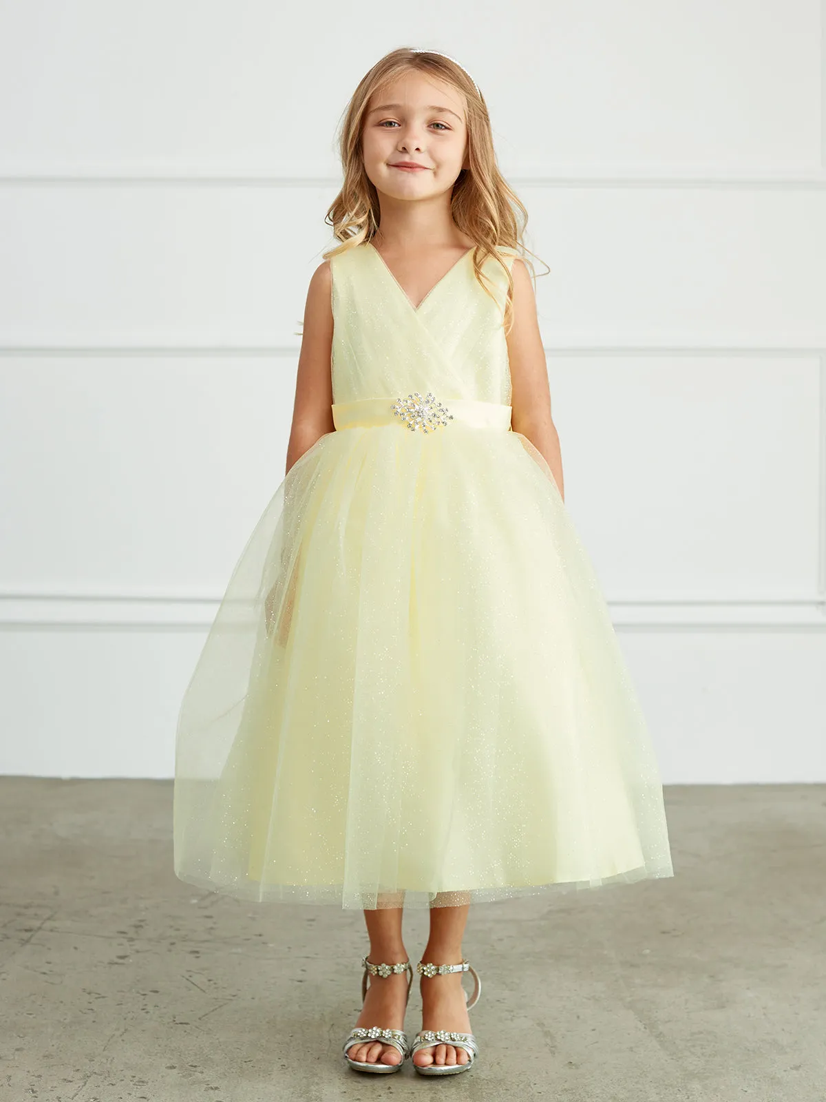 Girl Dress with Glitter V-Neck Tulle Dress by TIPTOP KIDS - AS5698