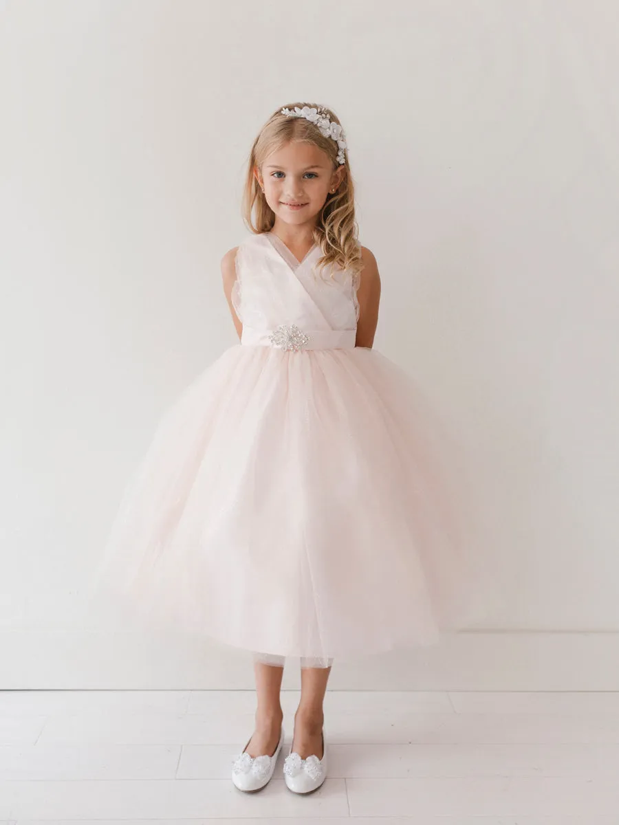 Girl Dress with Glitter V-Neck Tulle Dress by TIPTOP KIDS - AS5698