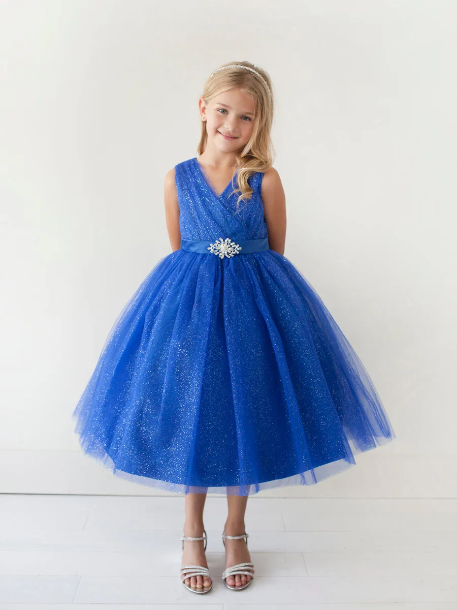 Girl Dress with Glitter V-Neck Tulle Dress by TIPTOP KIDS - AS5698