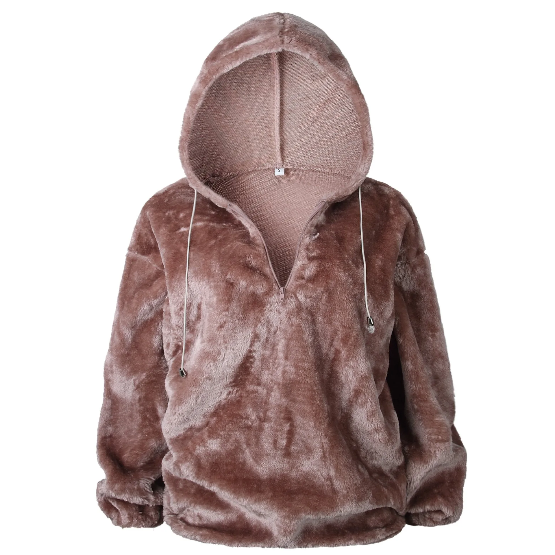 Gray, Pink, Burgundy, Beige, Light Brown Women Loose Hooded Teddy Coat