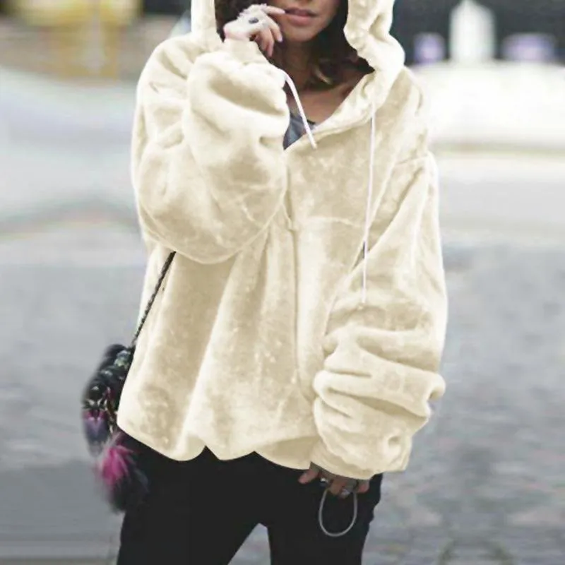 Gray, Pink, Burgundy, Beige, Light Brown Women Loose Hooded Teddy Coat