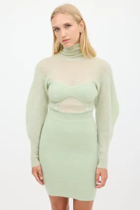 Green Ribbed Knit Bustier Dress