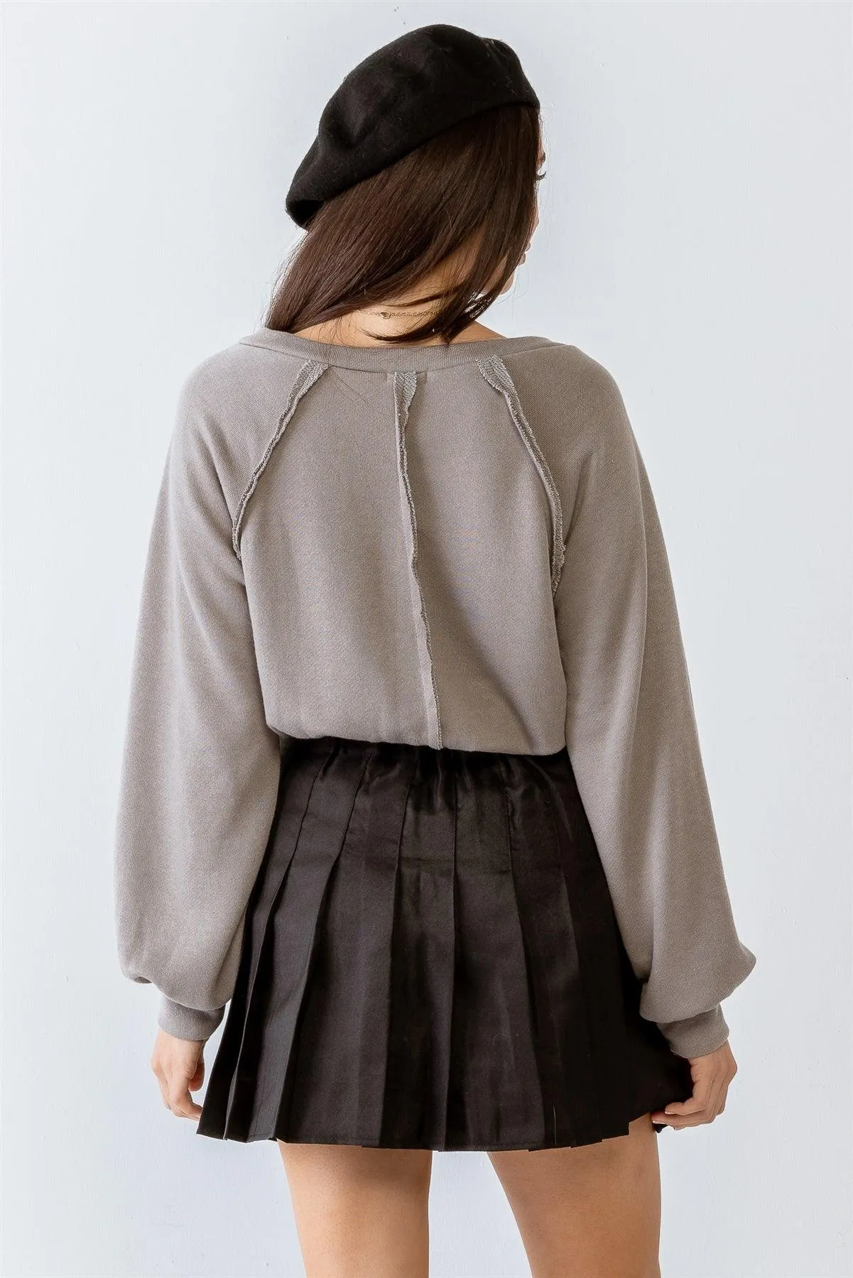 Grey Inside-Out Detail Long Sleeve Crop Top