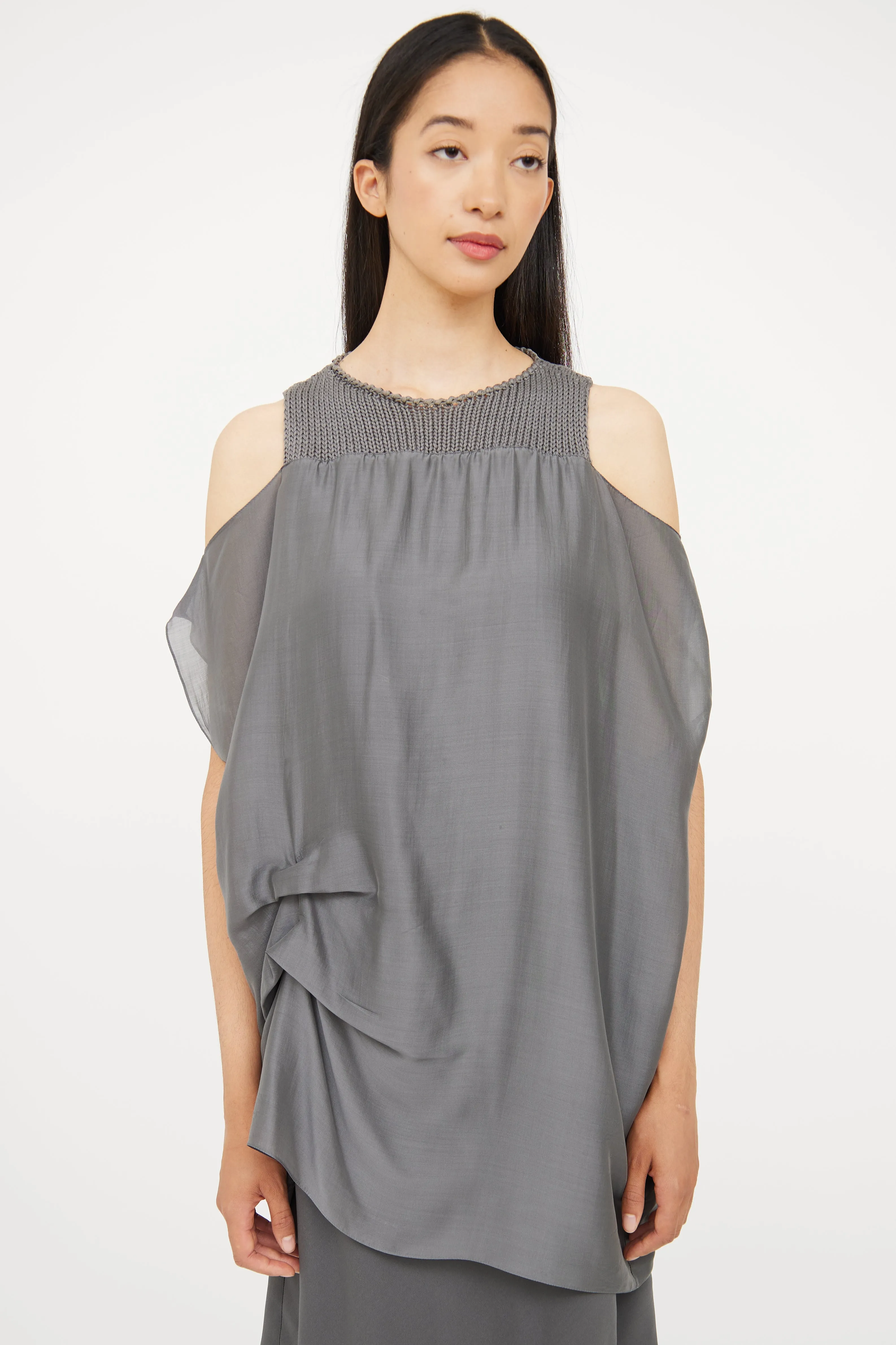 Grey Silk & Knit Dress