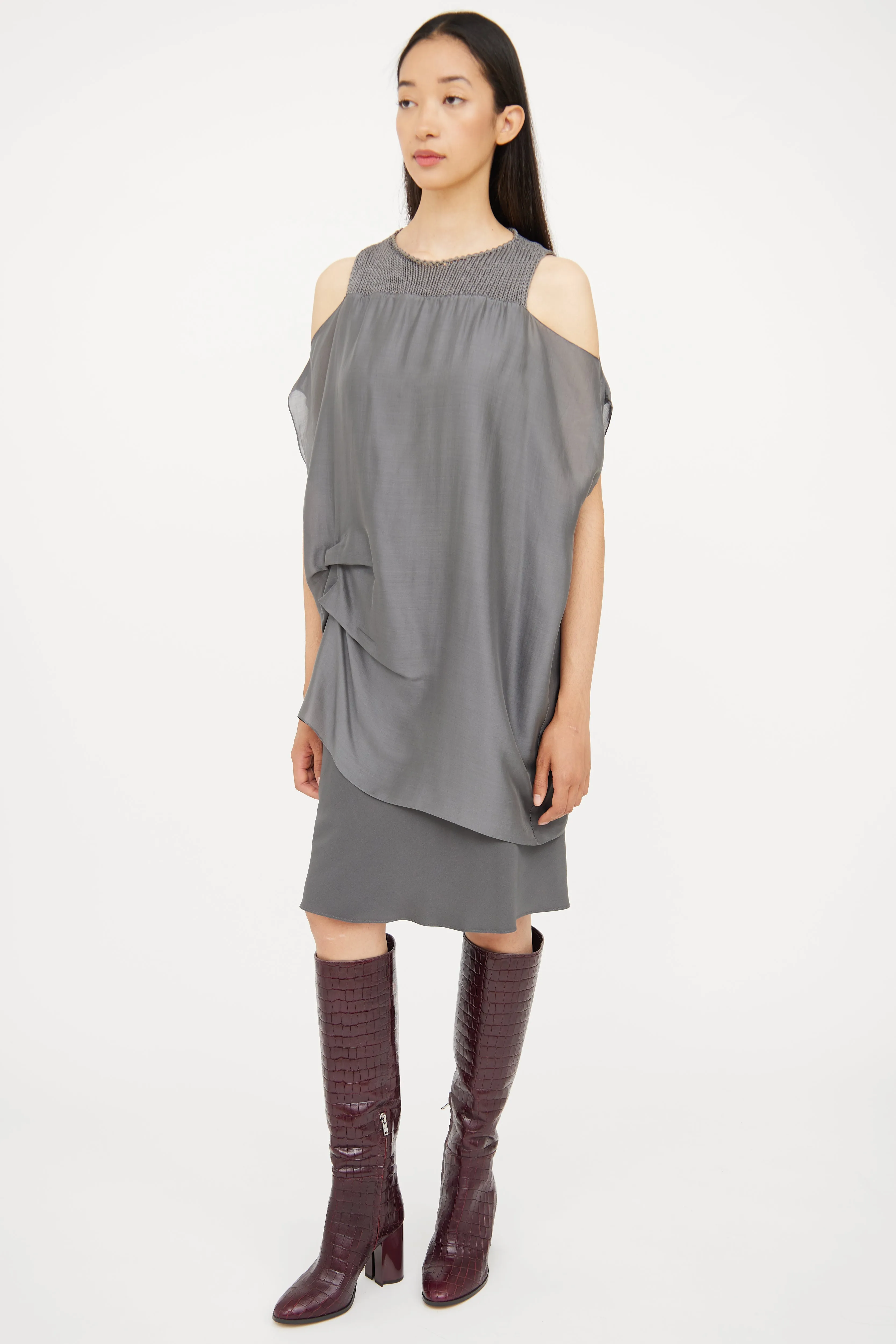 Grey Silk & Knit Dress
