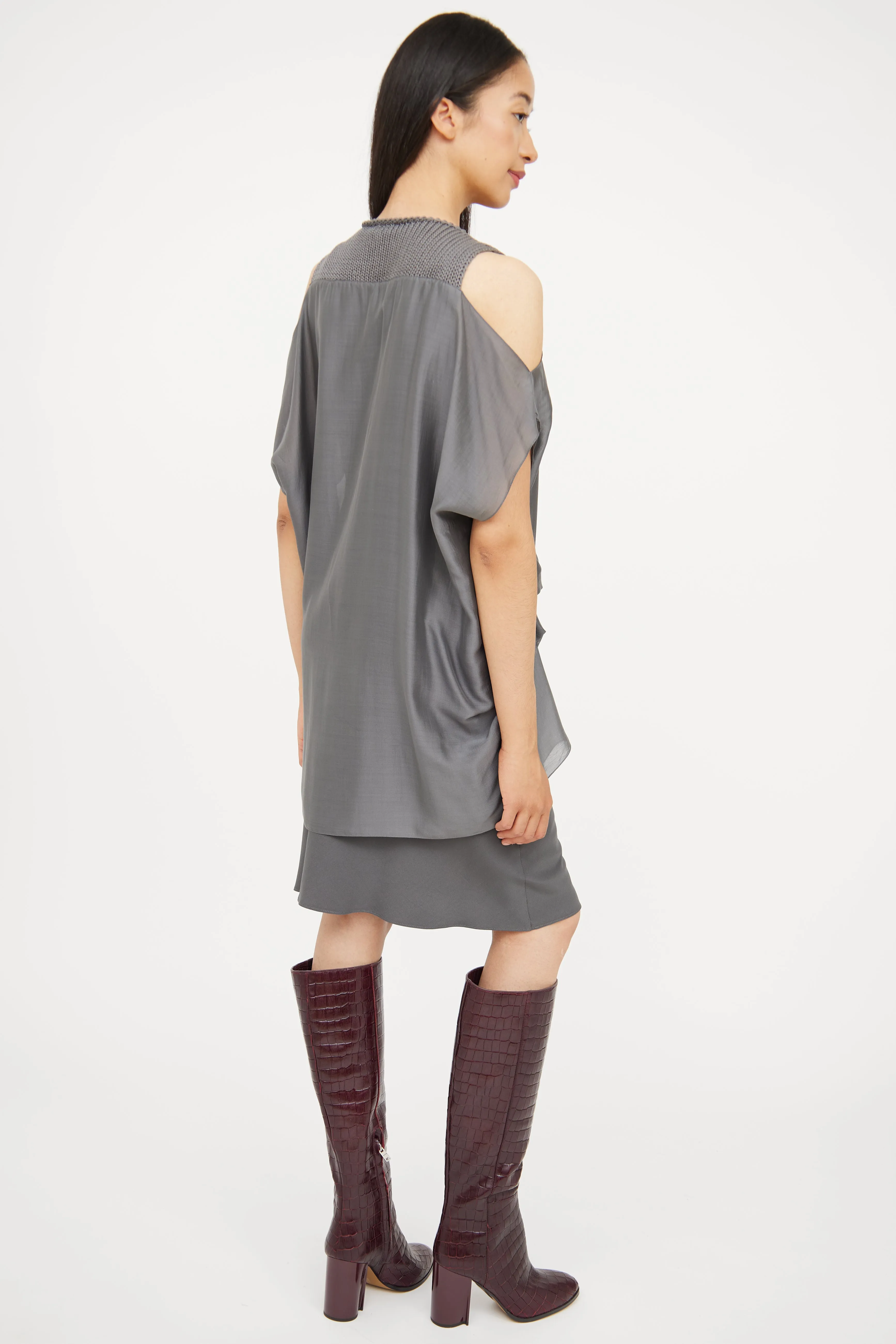 Grey Silk & Knit Dress