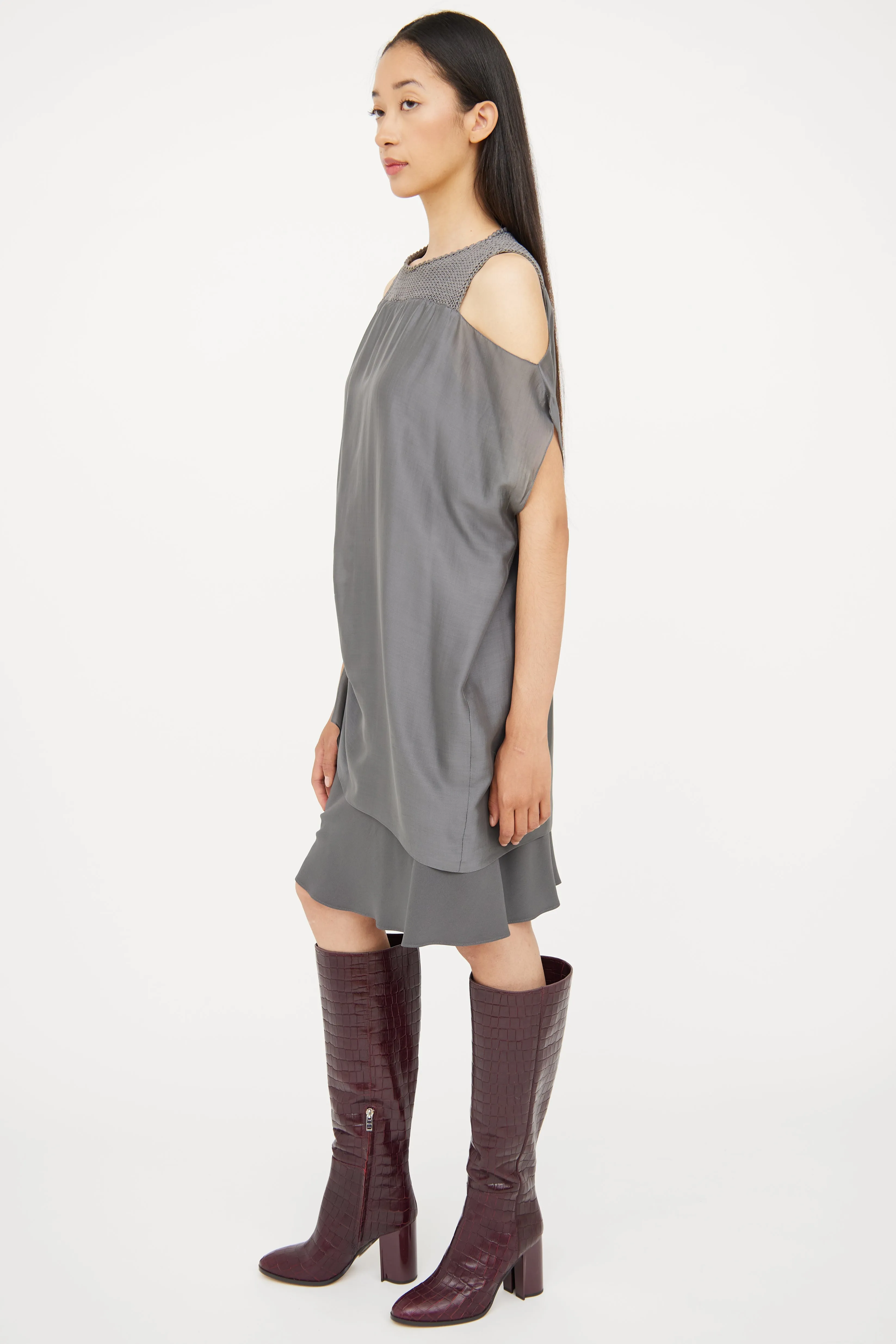 Grey Silk & Knit Dress