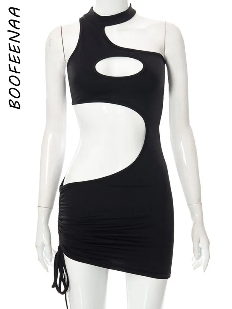Irregular Cut Out Mini Bodycon Dress Summer Going Out Club Wear Outfits White Black Dresses