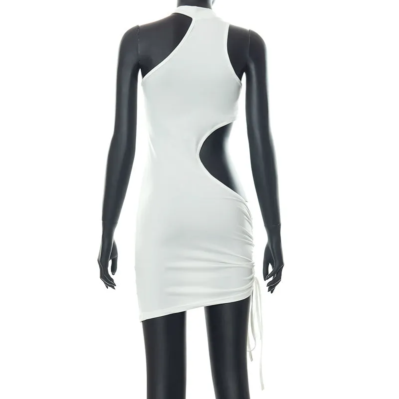 Irregular Cut Out Mini Bodycon Dress Summer Going Out Club Wear Outfits White Black Dresses