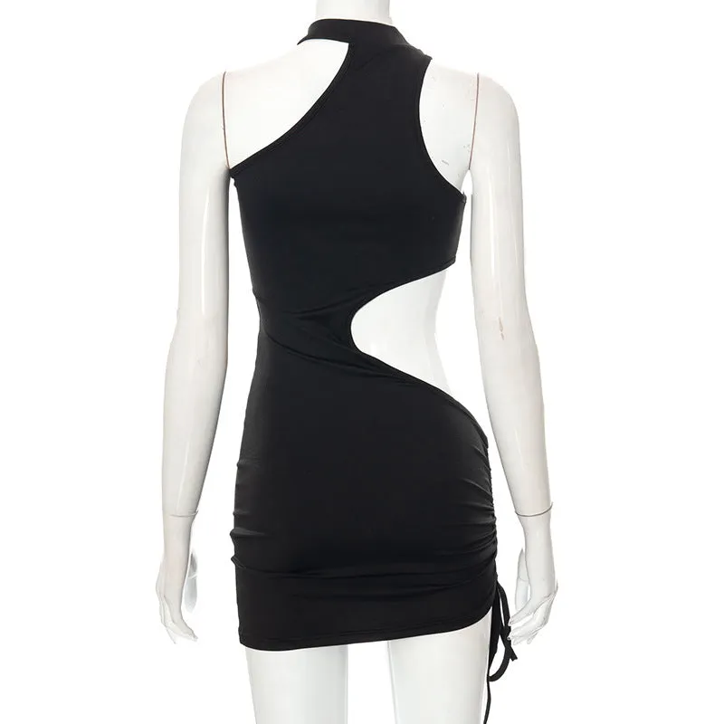Irregular Cut Out Mini Bodycon Dress Summer Going Out Club Wear Outfits White Black Dresses