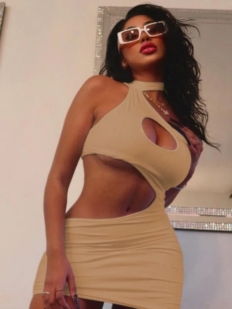 Irregular Cut Out Mini Bodycon Dress Summer Going Out Club Wear Outfits White Black Dresses