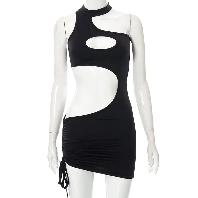 Irregular Cut Out Mini Bodycon Dress Summer Going Out Club Wear Outfits White Black Dresses