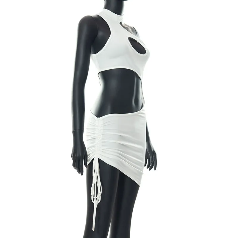 Irregular Cut Out Mini Bodycon Dress Summer Going Out Club Wear Outfits White Black Dresses