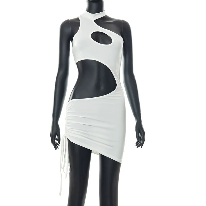 Irregular Cut Out Mini Bodycon Dress Summer Going Out Club Wear Outfits White Black Dresses