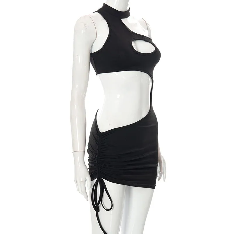 Irregular Cut Out Mini Bodycon Dress Summer Going Out Club Wear Outfits White Black Dresses