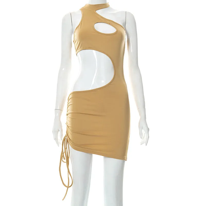 Irregular Cut Out Mini Bodycon Dress Summer Going Out Club Wear Outfits White Black Dresses