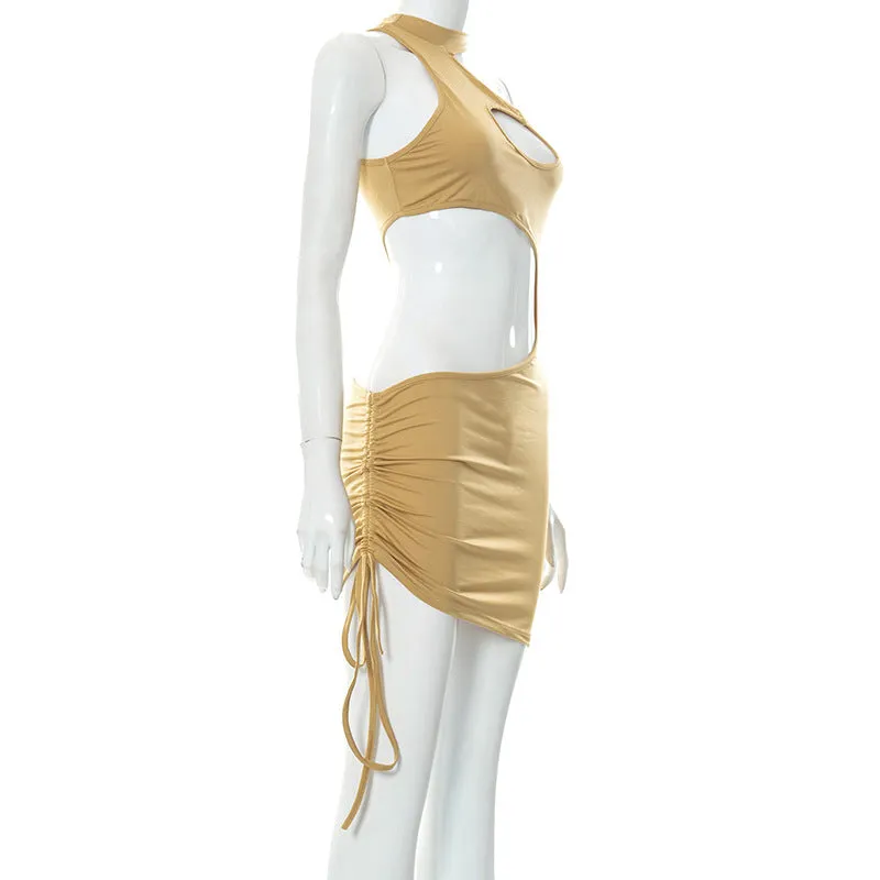 Irregular Cut Out Mini Bodycon Dress Summer Going Out Club Wear Outfits White Black Dresses