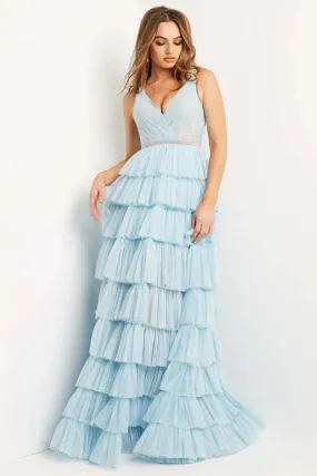 Jovani 07998 Embellished Belt Layered Prom Ballgown - Special Occasion/Curves