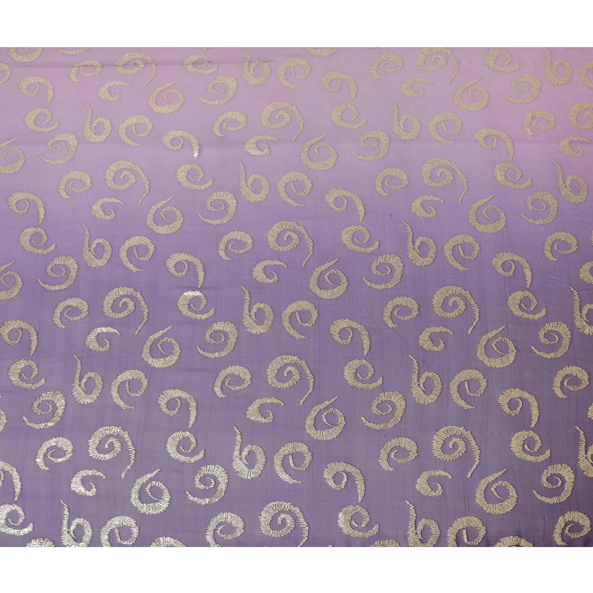 Lavender to purple premium pure silk chiffon fabric with gold metallic lurex in ombre design-D13716