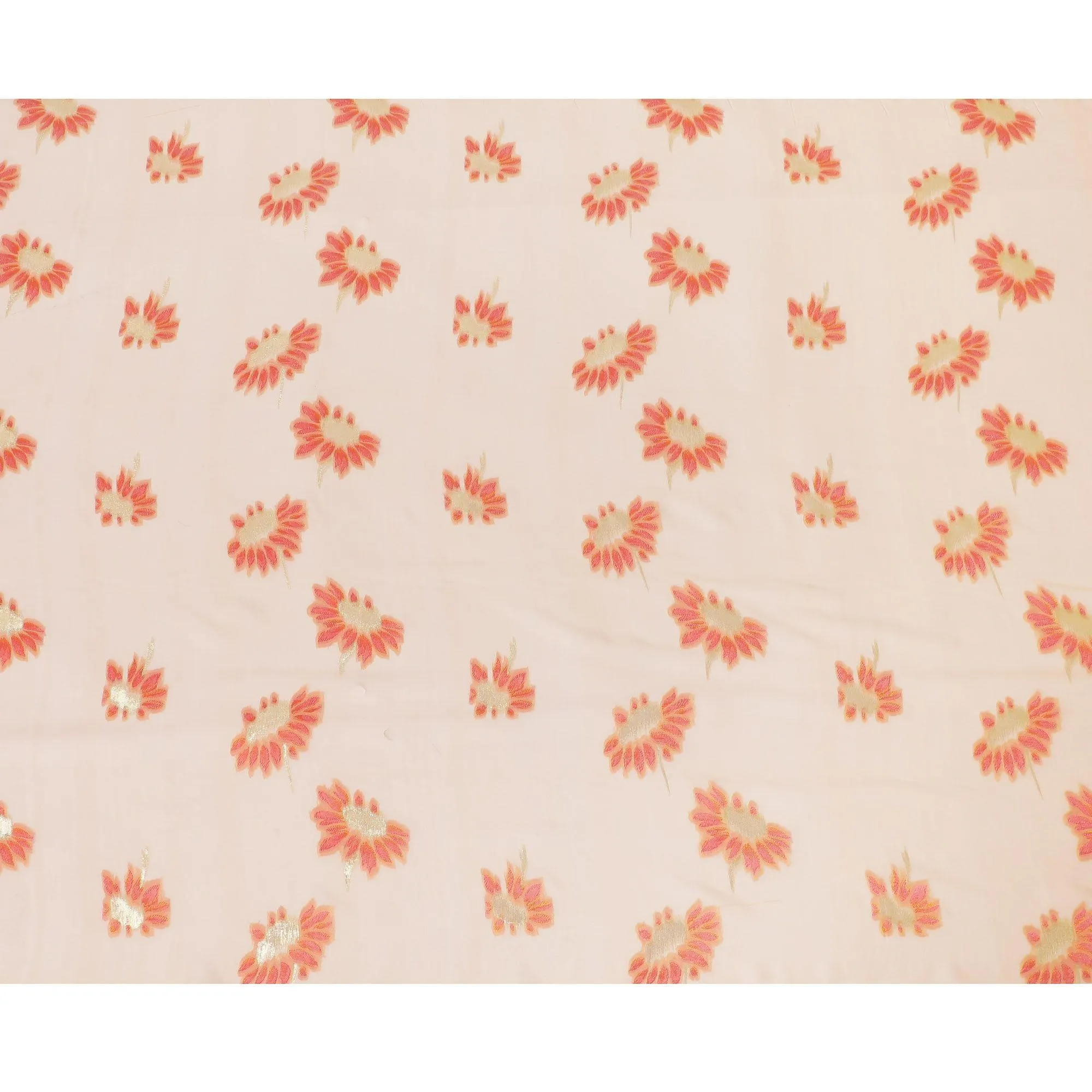Light peach Premium pure silk chiffon fabric with peach viscose having gold metallic lurex in floral design-D14233