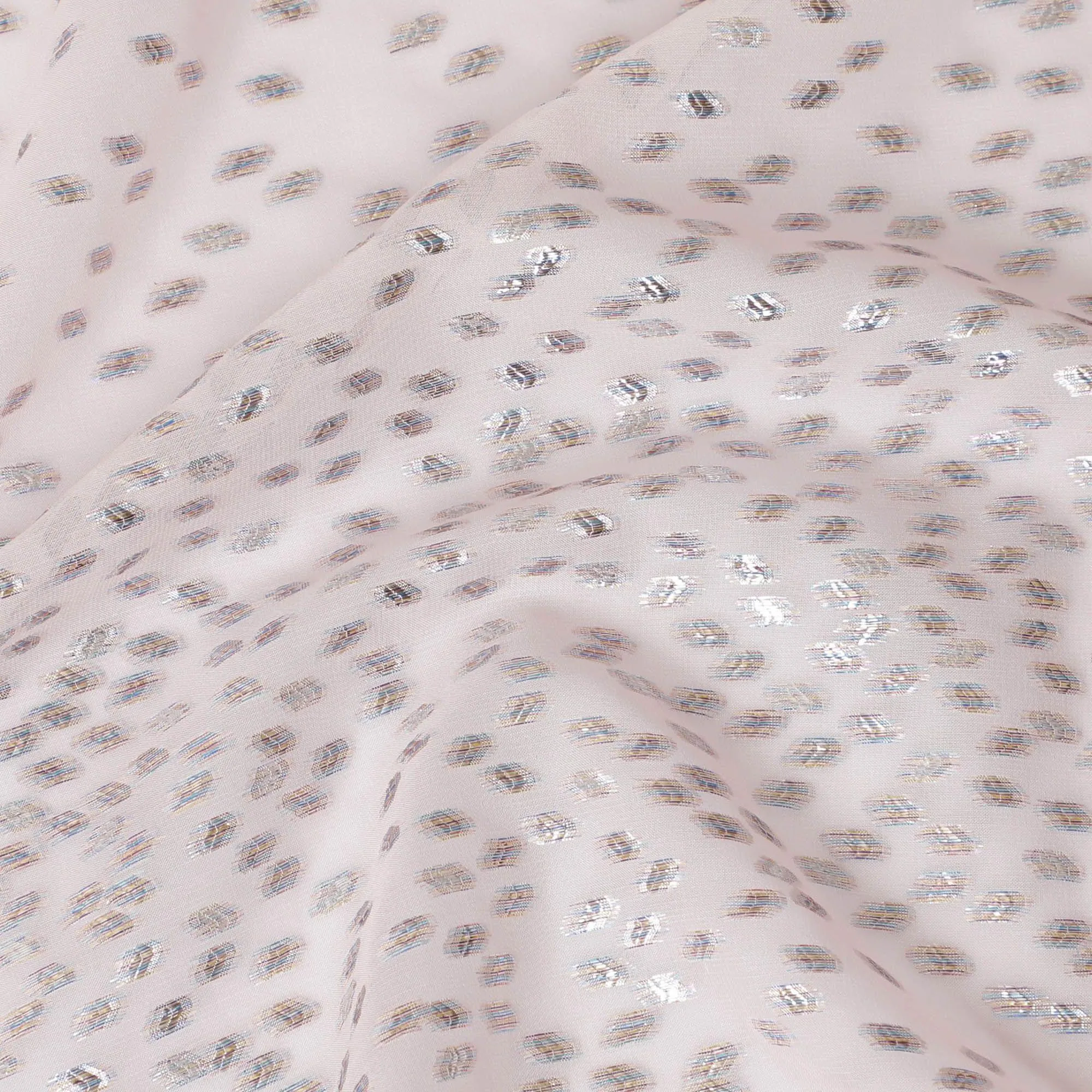 Light pink Premium pure silk chiffon fabric with multicolor metallic lurex in fancy design-D13142