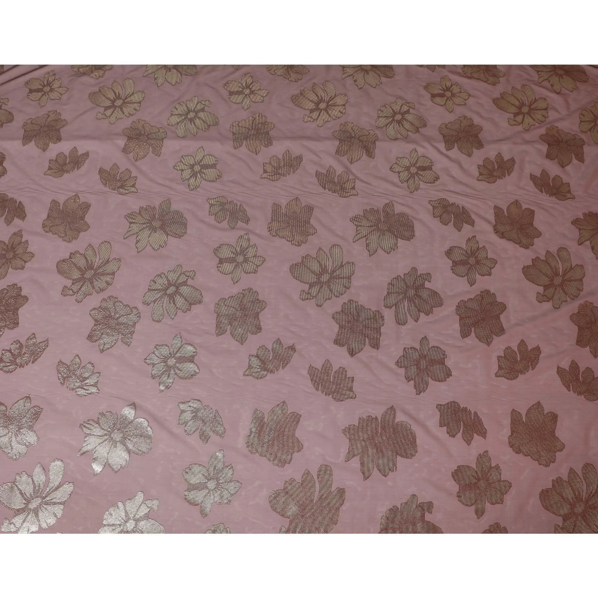 Maroon Premium pure Italian silk chiffon fabric with gold metallic lurex in floral design-D10795