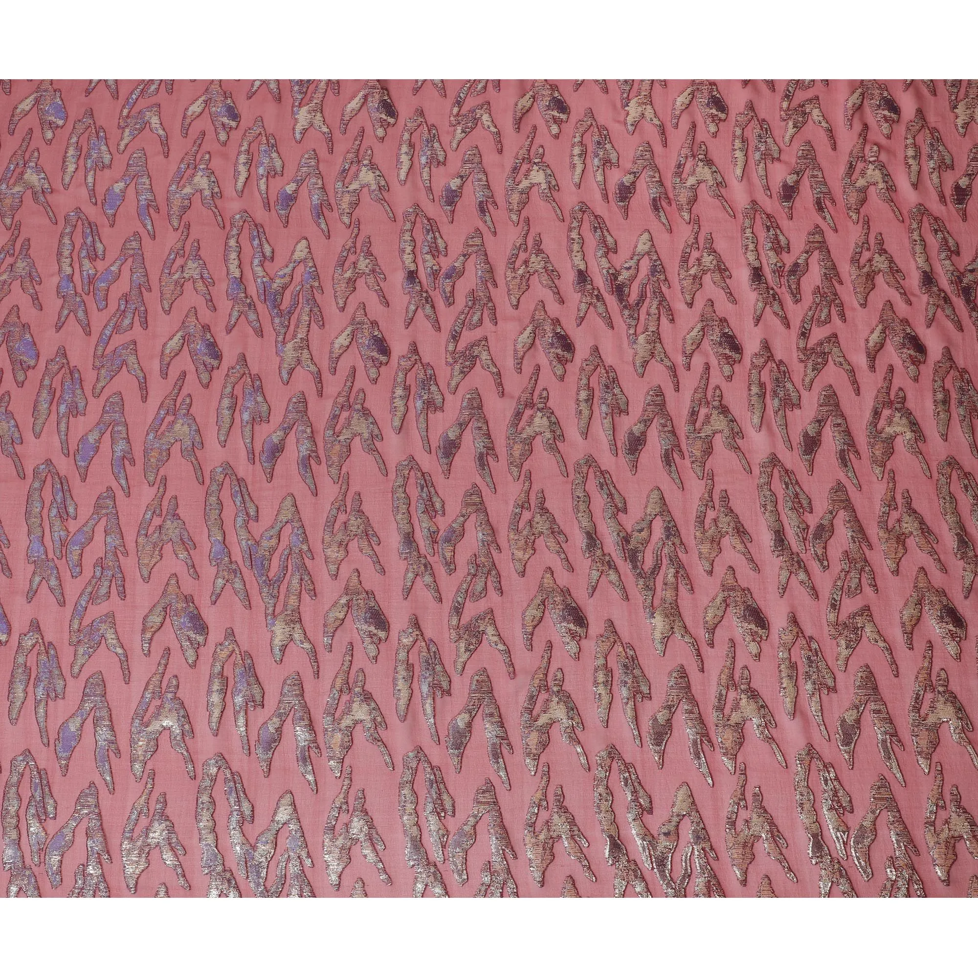 Maroon Premium pure silk chiffon fabric with gold and purple metallic lurex in abstract design-D17219