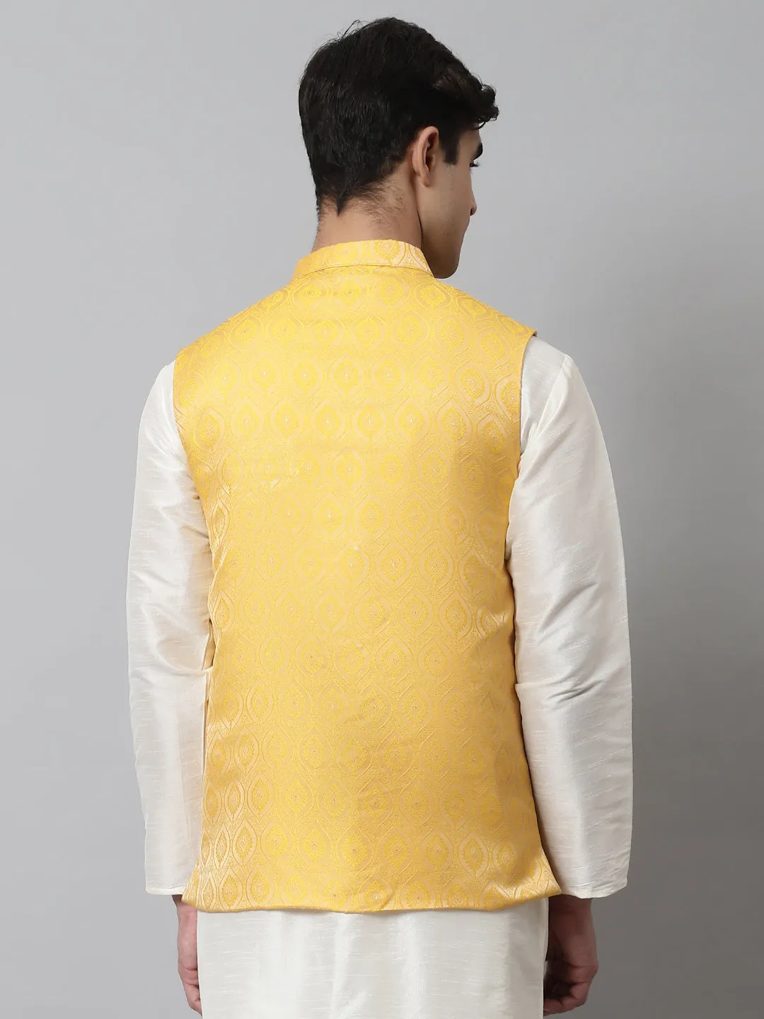 Men'S Yellow Woven Design Waistcoats