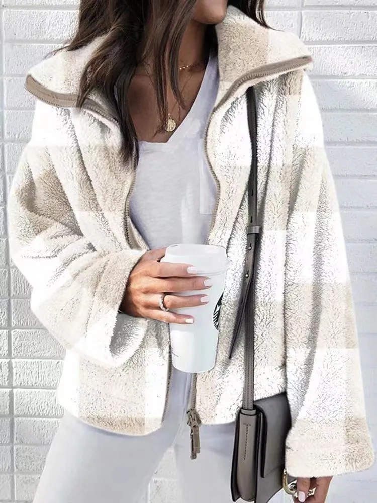 Retro Double-Sided Plush Plaid Overcoat