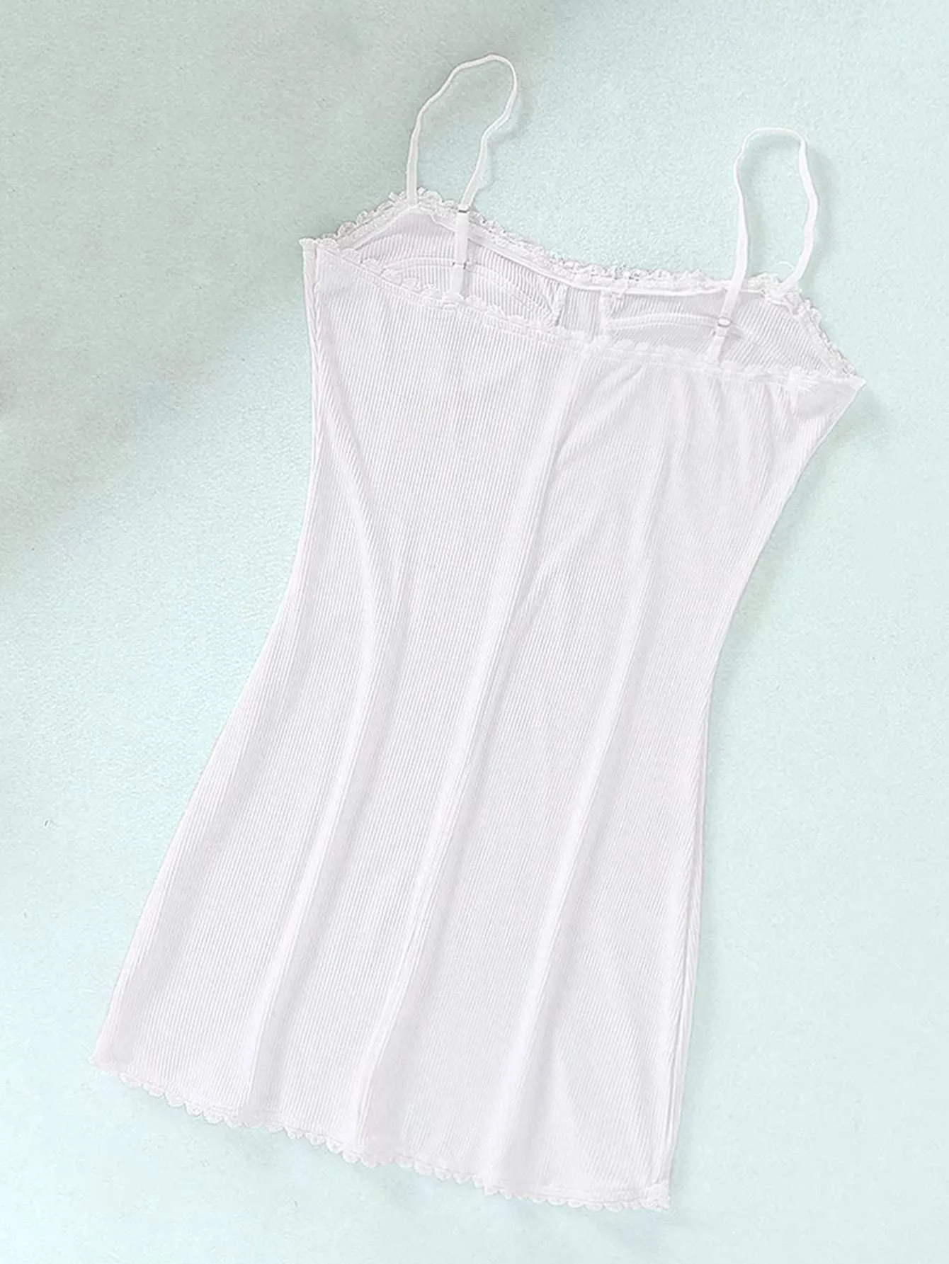 Ribbed Contrast Lace Trim Slip Dress