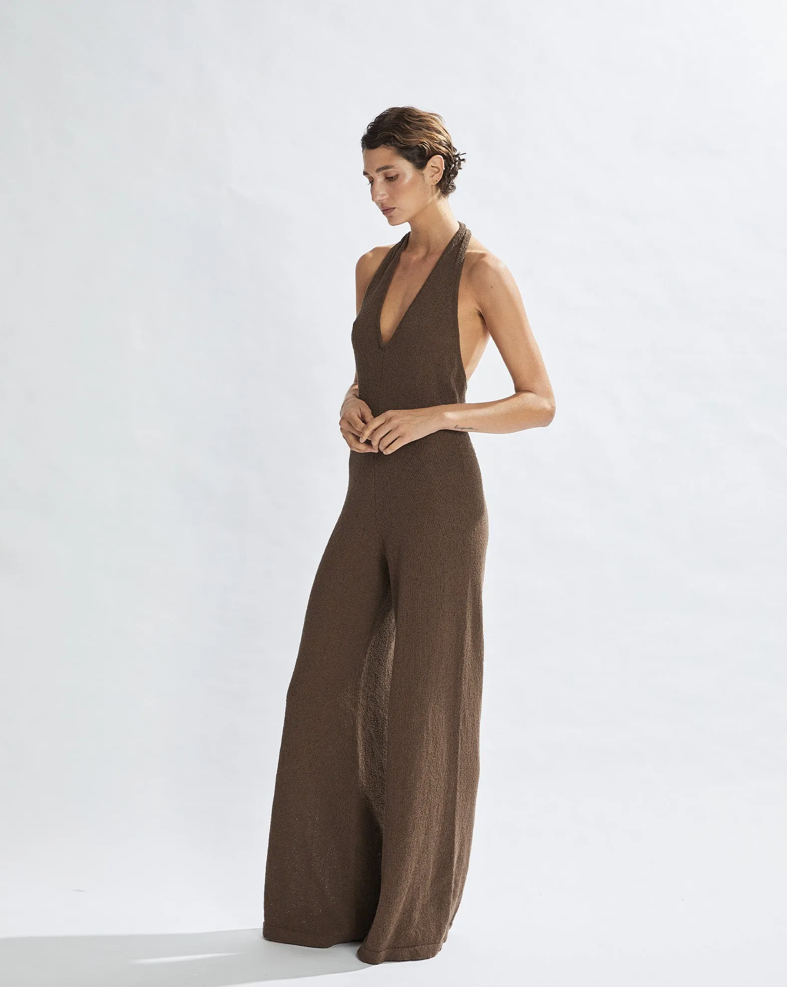Sammy Knit Jumpsuit Chocolate Cropped