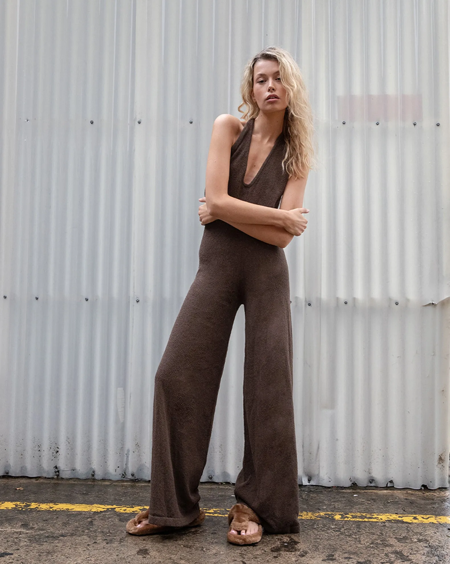 Sammy Knit Jumpsuit Chocolate Cropped
