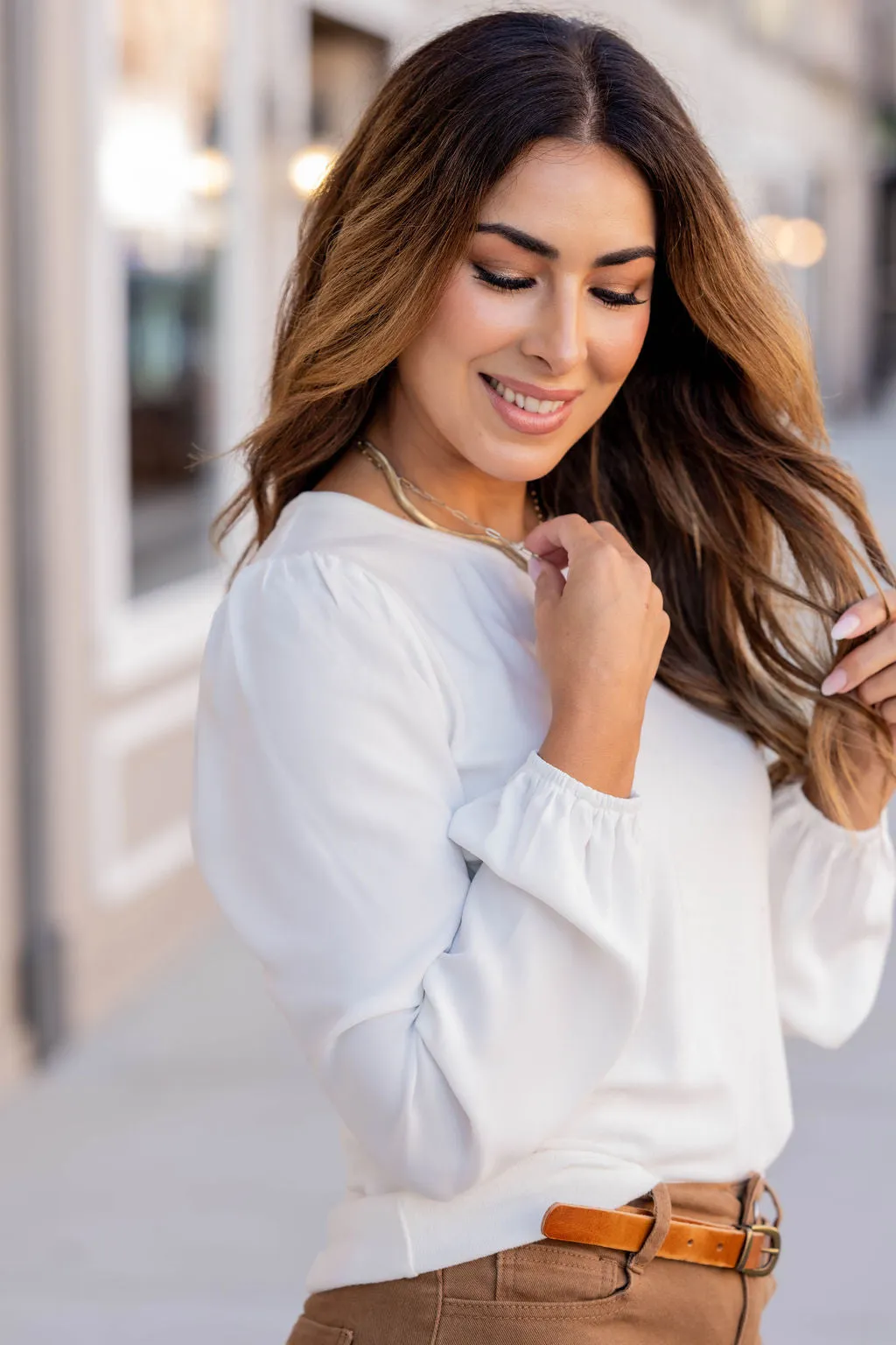 Simple Ribbed Body Blouse Sleeve Tee