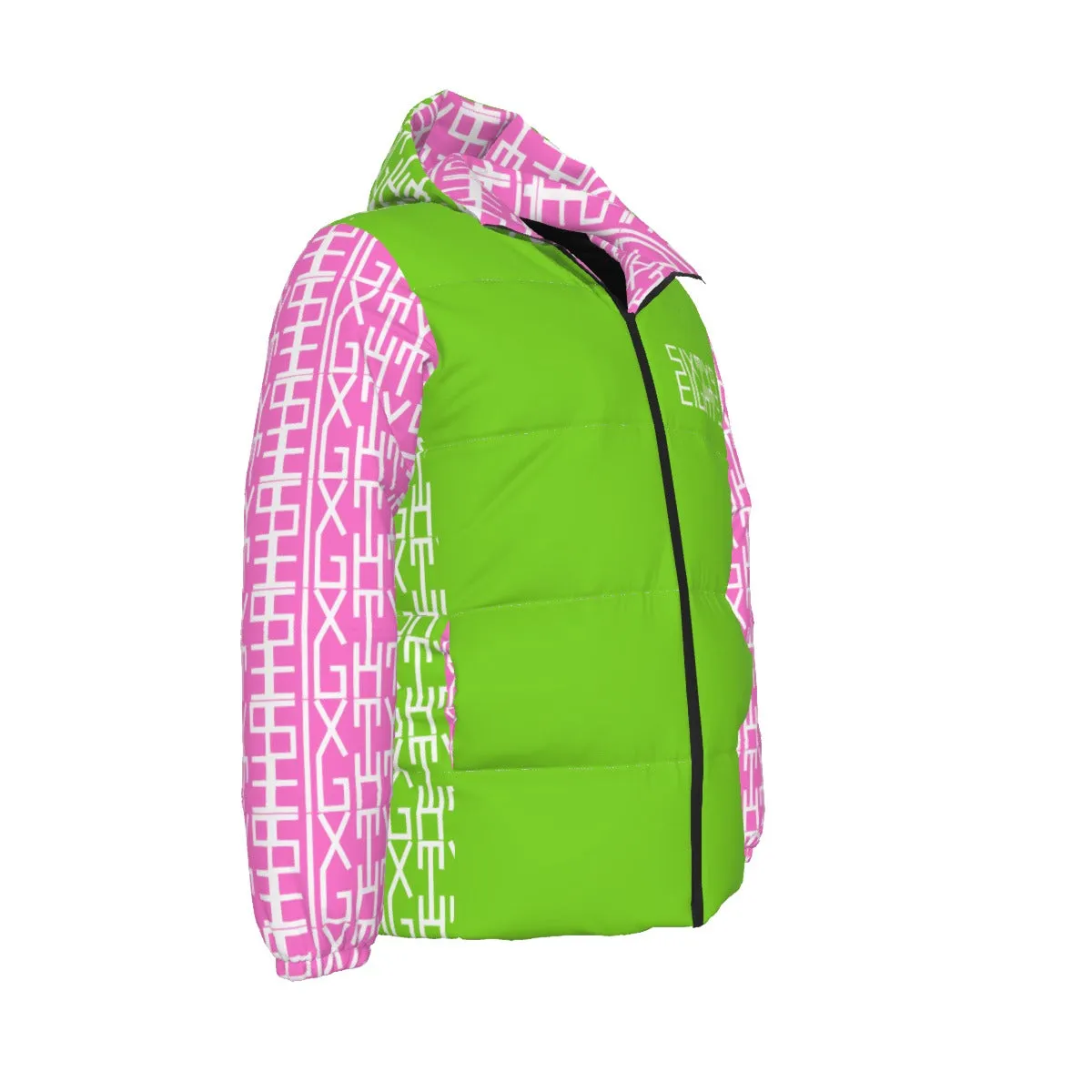 Sixty Eight 93 Infinity Logo White Green Apple & Pink Unisex Hooded Puffer Jacket