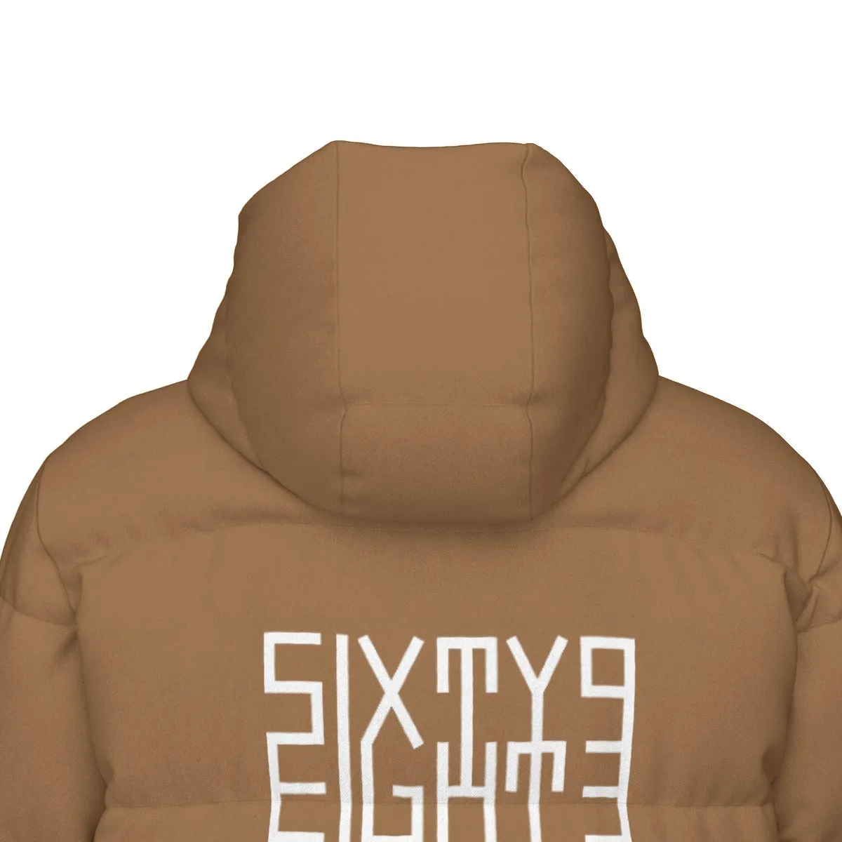 Sixty Eight 93 Logo White Chocolate Brown Unisex Long Puff Jacket