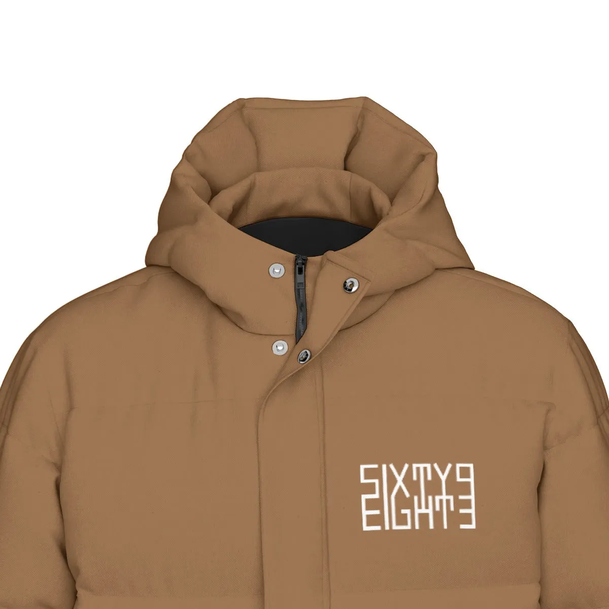 Sixty Eight 93 Logo White Chocolate Brown Unisex Long Puff Jacket